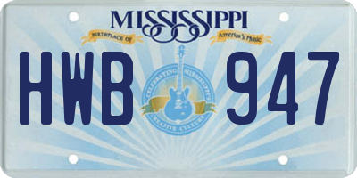 MS license plate HWB947