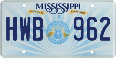 MS license plate HWB962