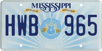 MS license plate HWB965