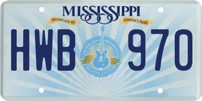 MS license plate HWB970