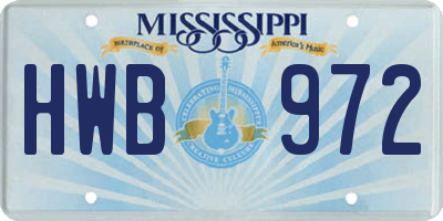 MS license plate HWB972