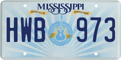 MS license plate HWB973
