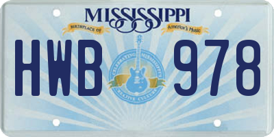 MS license plate HWB978