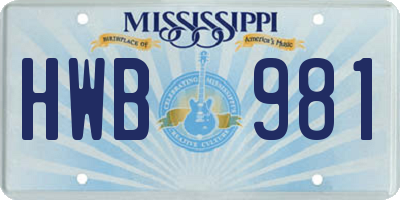MS license plate HWB981