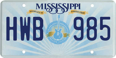 MS license plate HWB985