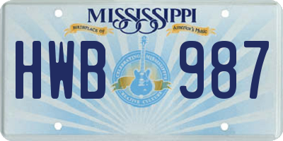 MS license plate HWB987