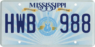 MS license plate HWB988