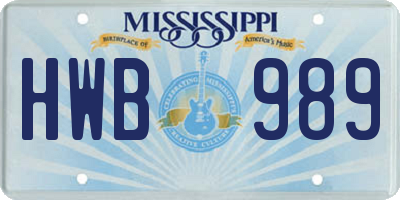 MS license plate HWB989