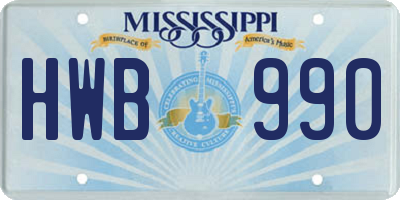 MS license plate HWB990