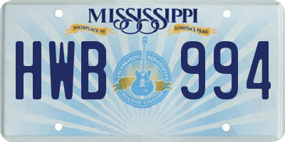 MS license plate HWB994
