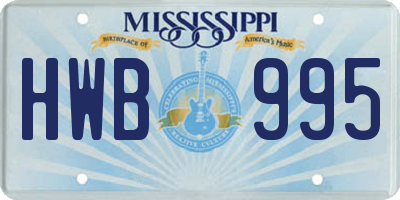 MS license plate HWB995