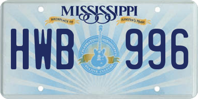 MS license plate HWB996