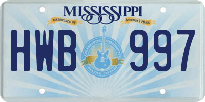 MS license plate HWB997