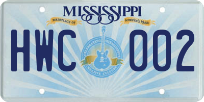 MS license plate HWC002