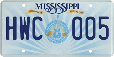 MS license plate HWC005