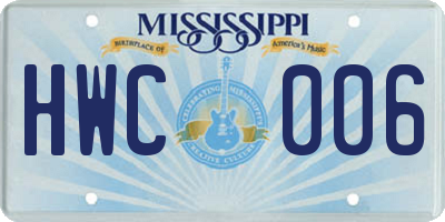 MS license plate HWC006