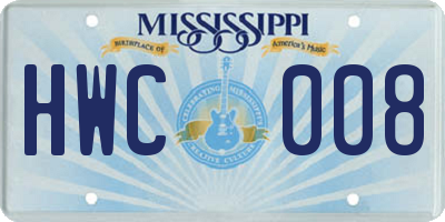MS license plate HWC008