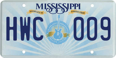 MS license plate HWC009