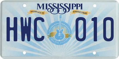 MS license plate HWC010