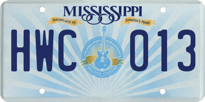 MS license plate HWC013
