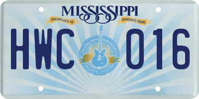 MS license plate HWC016
