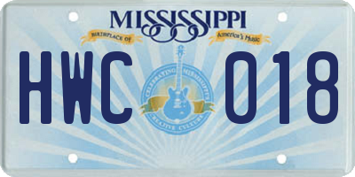 MS license plate HWC018