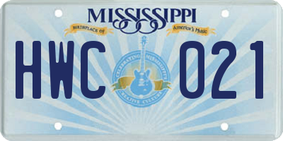 MS license plate HWC021