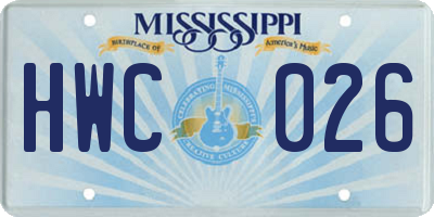 MS license plate HWC026