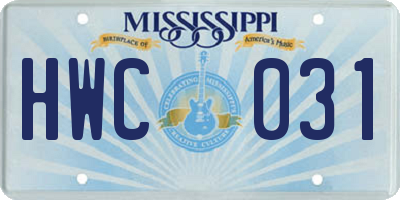 MS license plate HWC031