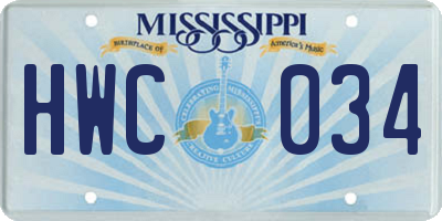 MS license plate HWC034