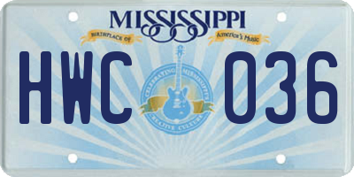 MS license plate HWC036