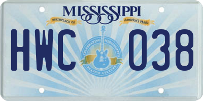 MS license plate HWC038