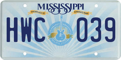MS license plate HWC039