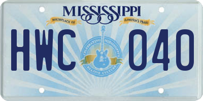 MS license plate HWC040