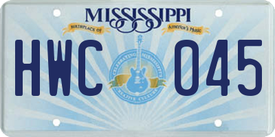 MS license plate HWC045