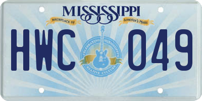 MS license plate HWC049