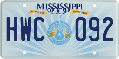 MS license plate HWC092