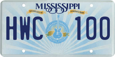 MS license plate HWC100