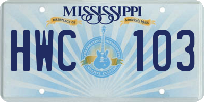 MS license plate HWC103