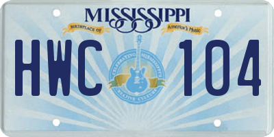 MS license plate HWC104