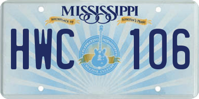 MS license plate HWC106