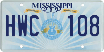 MS license plate HWC108
