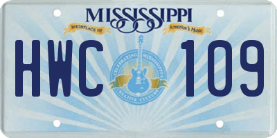MS license plate HWC109