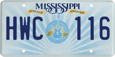 MS license plate HWC116
