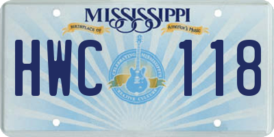 MS license plate HWC118