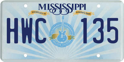 MS license plate HWC135