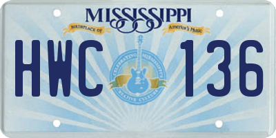 MS license plate HWC136