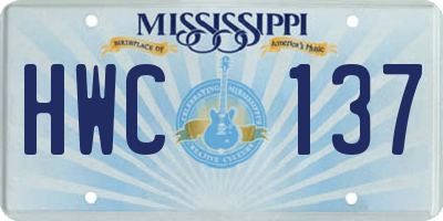 MS license plate HWC137