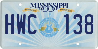 MS license plate HWC138