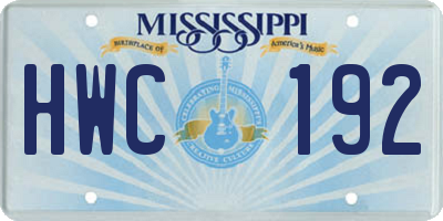 MS license plate HWC192